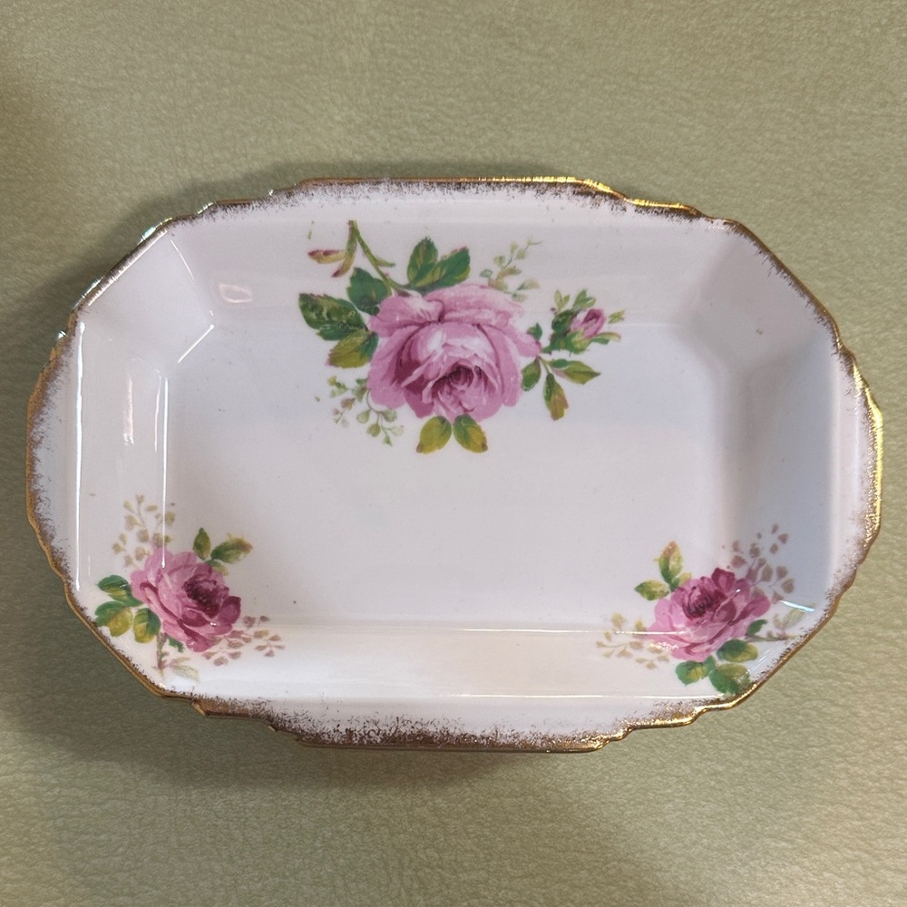 Porcelain dish titled 'American Beauty' by Royal Albert